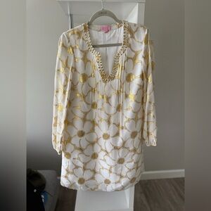 Lilly Pulitzer White and Gold Floral Dress